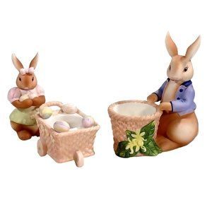 Party Lite Bertie Baby Bea Easter Bunny Candle Holder Wheelbarrow Lot Set 3 Pc